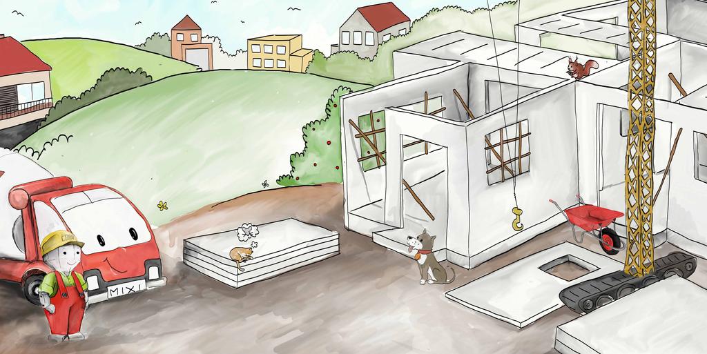 ÚJ HÁZAT ÉPÍTÜNK Mixi! Miért éppen a beton? Cembi, te ezt igazán tudhatnád! Te is ebből az anyagból készültél és jól érzed magad a bőrödben, igaz? A beton jól megmunkálható, tűzbiztos, és tartós.