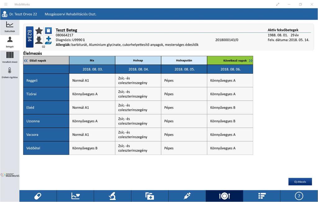MobiWorkS Páciens étkeztetés