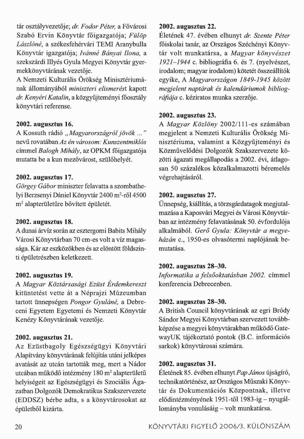 tár osztályvezetője; dr.