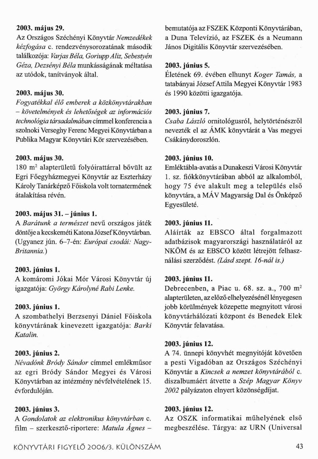 2003. május 29. Az Országos Széchényi Könyvtár Nemzedékek kézfogása c.