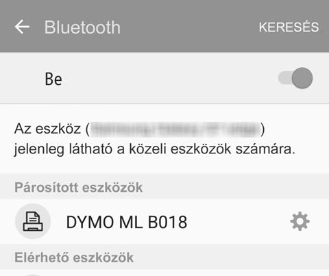 A feliratozógép és a mobil eszköz párosítása Párosítsa a feliratozógépet a mobil eszközhöz annak Bluetooth-beállításaival.