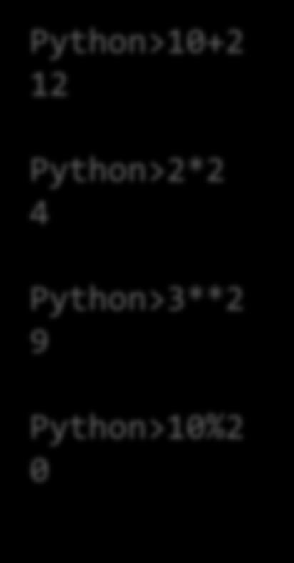 Egyszerű számítások Python>10+2 12 Python>2*2 4