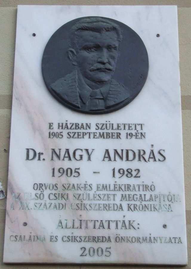 DR. NAGY ANDRÁS EMLÉKTÁBLA Az emléktáblán látható: Dr.