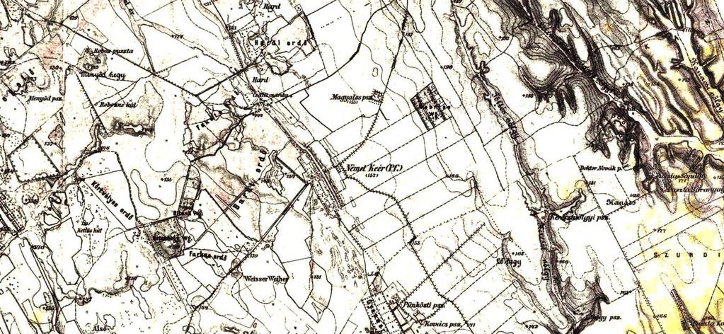 10 A közigazgatási terület dominánsan 150-160m magasan alakult ki, az északnyugati részen vannak kiemelkedések, 180m magasságig., mint azt az 1887-ben befejeződött katonai felmérés mutatja.