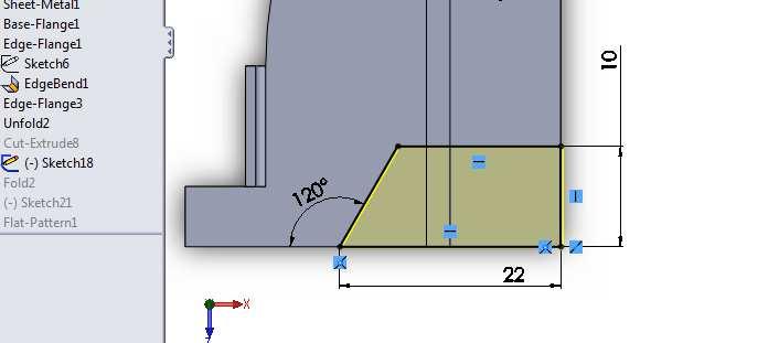 7. ábra: Kihajlítás után a normálirányú kivágás profilja A kivágás elkészítése