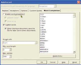 Keressük föl a Tools/AutoCorrect/ AutoFormat panelt, de ezúttal a Custom Quotes fület válasszuk.