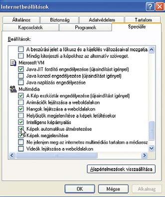 8 ::: Átméretezett képek az IE 6-ban Az Internet Explorer alapállapotban automatikusan átméretezi a képeket, hogy elférjenek a képernyõn.