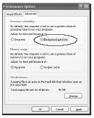 MIDI-lejátszás közben egyes hangok csak szakaszosan vagy késve szólalnak meg A Windows XP beállításainál engedélyezze a háttérben történő feldolgozást (background processing) Végezze el a következő