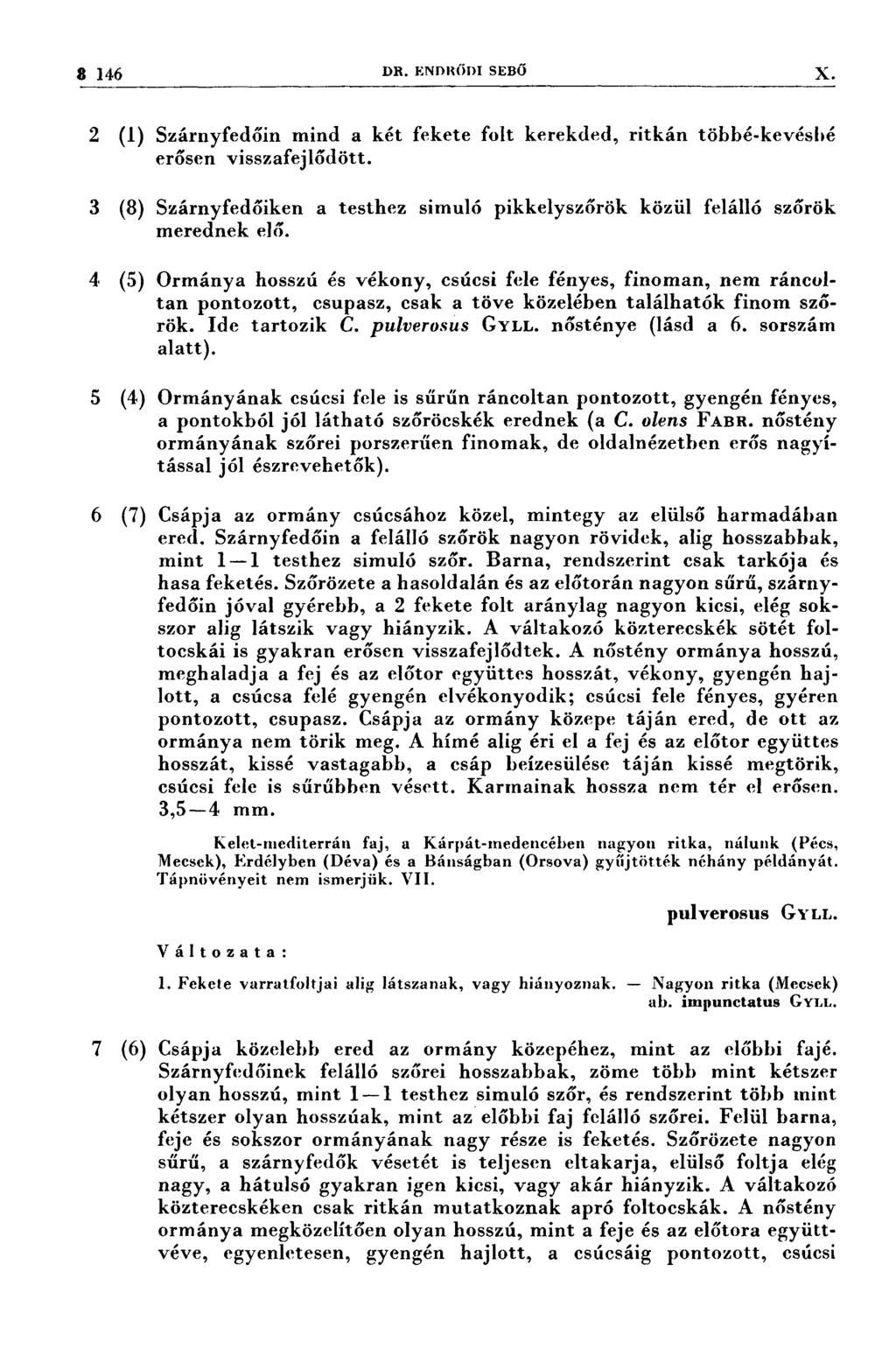 3 146 W 00 DR. ENDRŐIH SEBO Í Í Ü g X 2 (1) 3 (8) 4. (5) s (zi) Ő (7) Szárnyfedőin mind a két fekete folt kerekded, ritkán többé-kevésbé erősen visszafejlődött. Szárnyfedőiken a merednek elő.