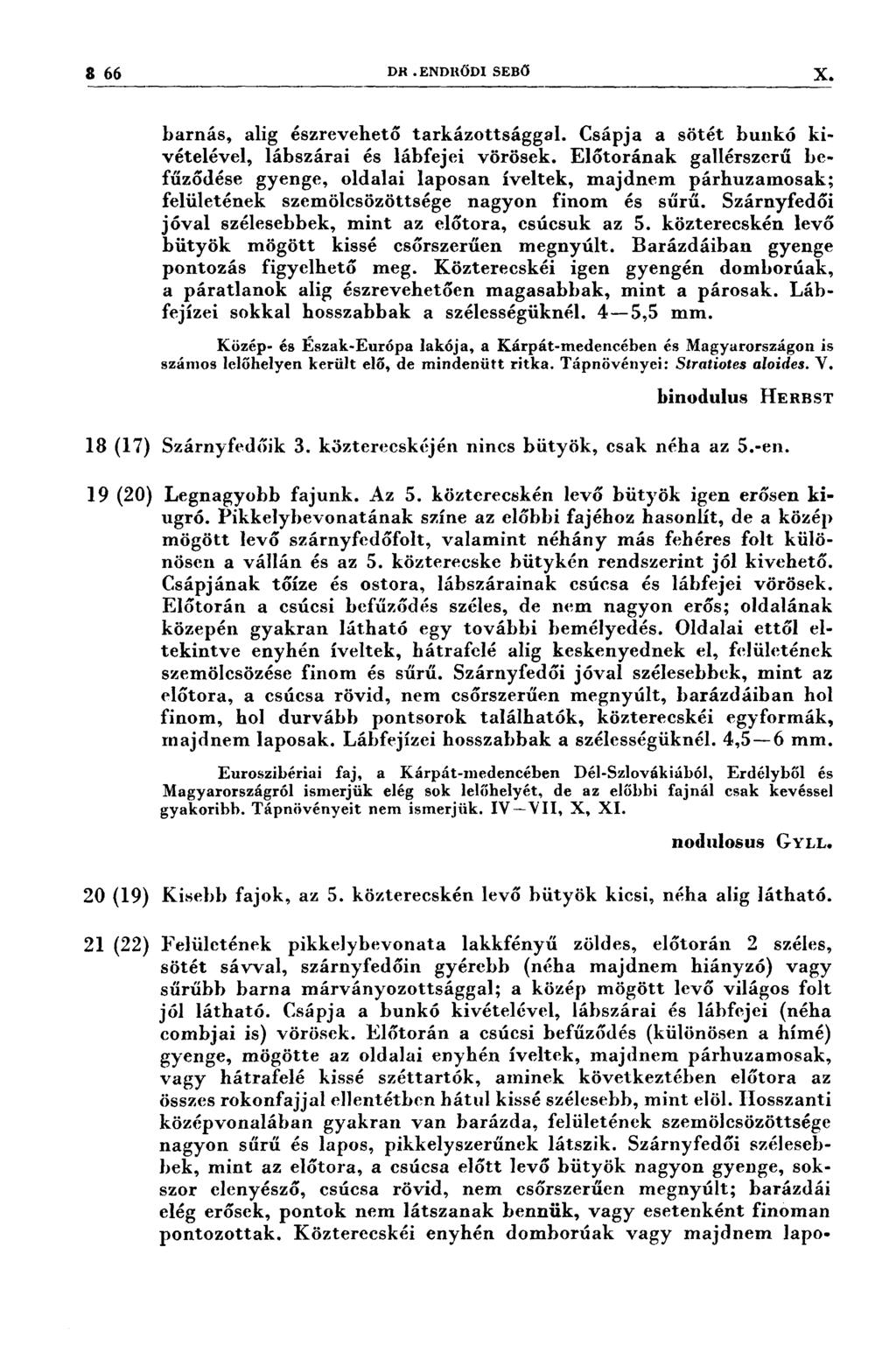 866 DR.ENDRŐDI SEBŐ X 18 (17) 19 (20) barnás, alig észrevehető tarkázottsággal. Csápja a sötét bunkó kivételével, lábszárai és lábfejei vörösek.