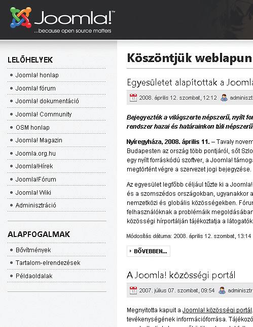 Mesterfogások Sablonkezelés és -készítés Joomla! 1.5 alatt A Joomla!