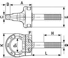 Gyűrűs csavarok lifting eye bolts forgatható, változó csavarhosszúságokkal, lakkozott Cikkszám 02 0 D 29 29 3 39 2 2 62 F 0, 6,, 0, 3, 7 H 2 32 36 2 60 72 K 6 6 70 06 WLL 0 egys.