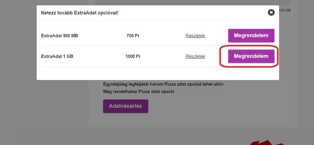 Asztali nézet mobilinternet esetén Extra Adat vásárlása 13 Asztali nézet mobilinternet esetén Extra Adat vásárlása Amennyiben kiegészítő adatmennyiséget szeretne vásárolni, és még nincs aktív Plusz