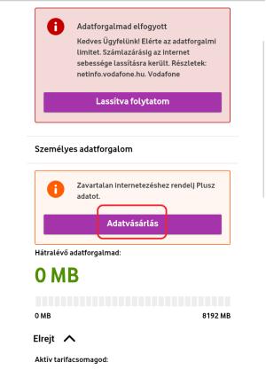 Mobilnézet mobilinternetek esetén Extra Adat vásárlása 7 Mobilnézet mobilinternetek esetén Extra Adat vásárlása Amennyiben kiegészítő adatmennyiséget szeretne vásárolni, akkor a Személyes