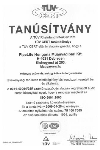 POLIETILÉN KPE nyomócsöek és nyomócsõrendszerek építése Megemlítjük, hogy a Pipelife a minőségi termékek előállítása mellett a környezetet is alapető és megóandó