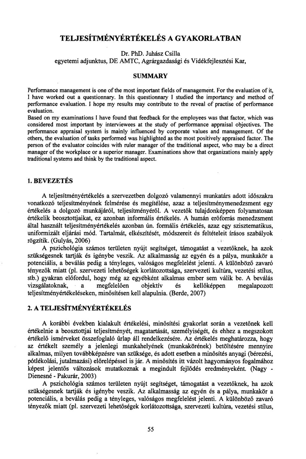 TELJESÍTMÉNYÉRTÉKELÉS A GYAKORLATBAN Dr. PhD.