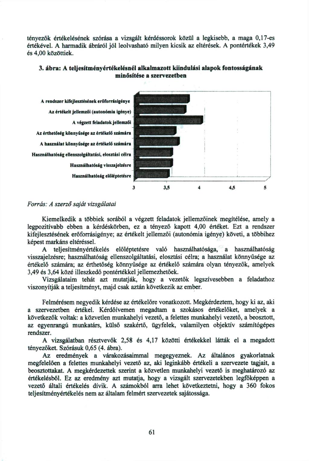 tényezők értékelésének szórása a vizsgált kérdéssorok közül a legkisebb, a maga 0,17-es értékével. A harmadik ábráról jól leolvasható milyen kicsik az eltérések. A pontértékek 3,49 és 4,00 közöttiek.
