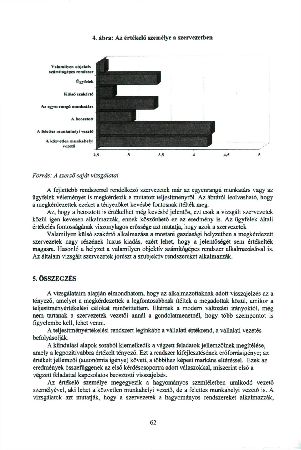 4. ábra: Az értékelő személye a szervezetben Valamilyen objektív számítógépe* rendszer Cgyfelek Külső szakért«az egyenrangú munkatárs A beosztott A felettes munkahelyi vezető A közvetlen munkahelyi
