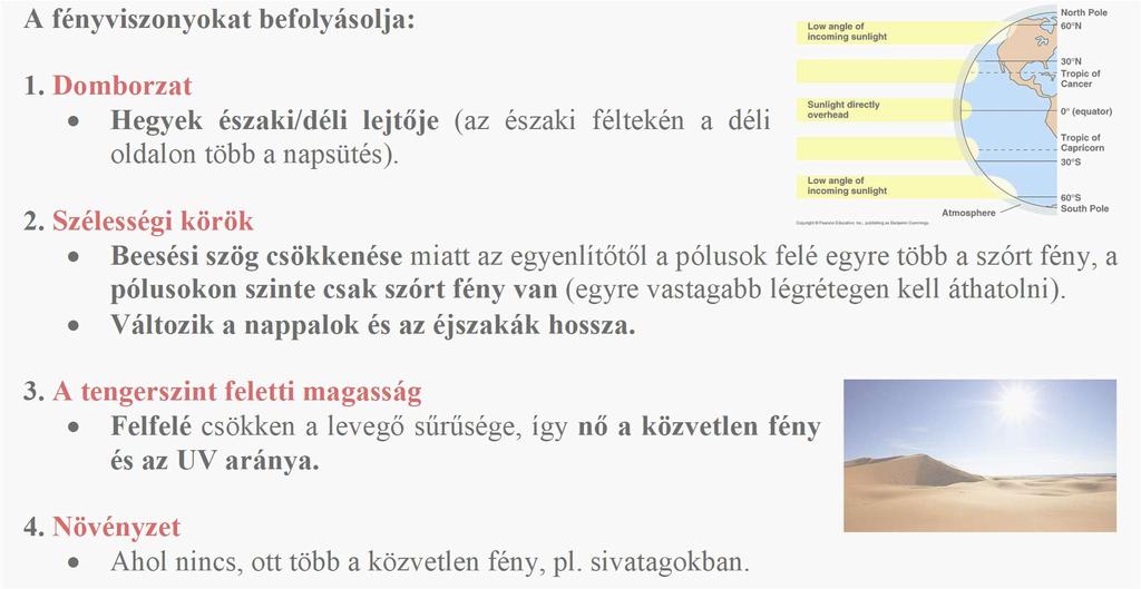 árnyékolást). Árnyéktűrő/kedvelő növények (árnyas erdőkben). Fénykedvelő növények (erős megvilágítást igényelnek, pl.