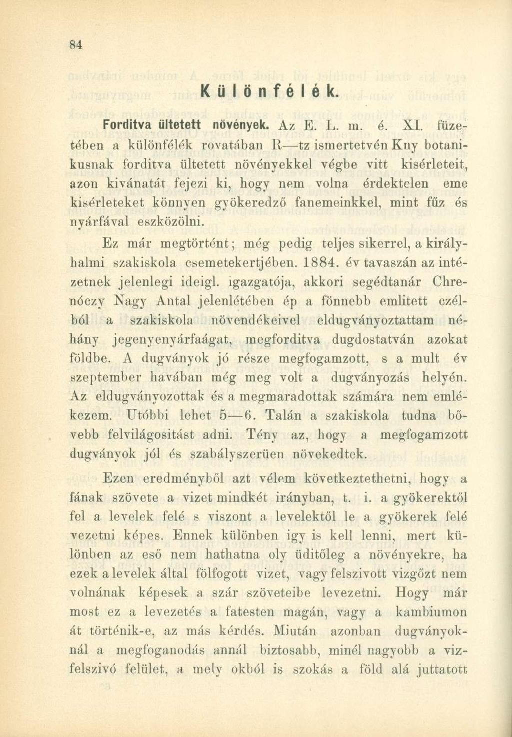 Különfélék. Fordítva ültetett növények. Az E. L. m. é. XI.