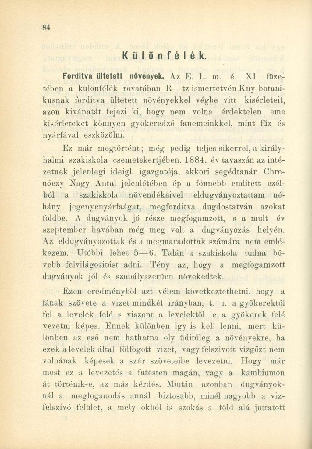 Különfélék. Fordítva ültetett növények. Az E. L. m. é. XI.