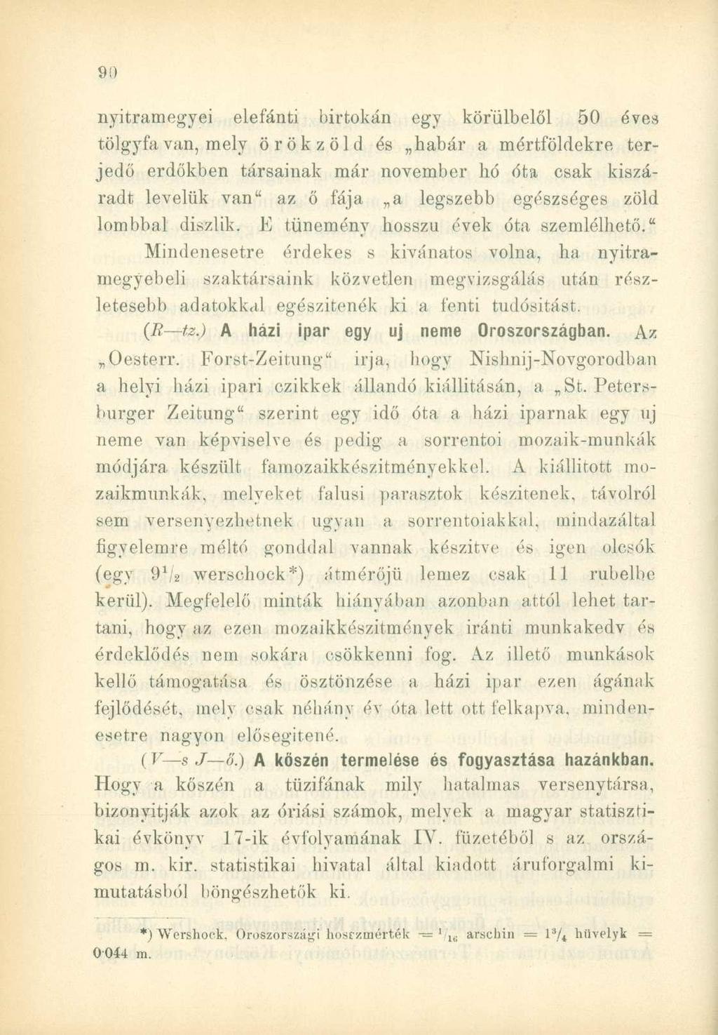 nyitramegyei elefánti birtokán egy körülbelől 50 éves tölgyfa van, mely örökzöld és habár a mértföldekre terjedő erdőkben társainak már november hó óta csak kiszáradt levelük van" az ő fája a