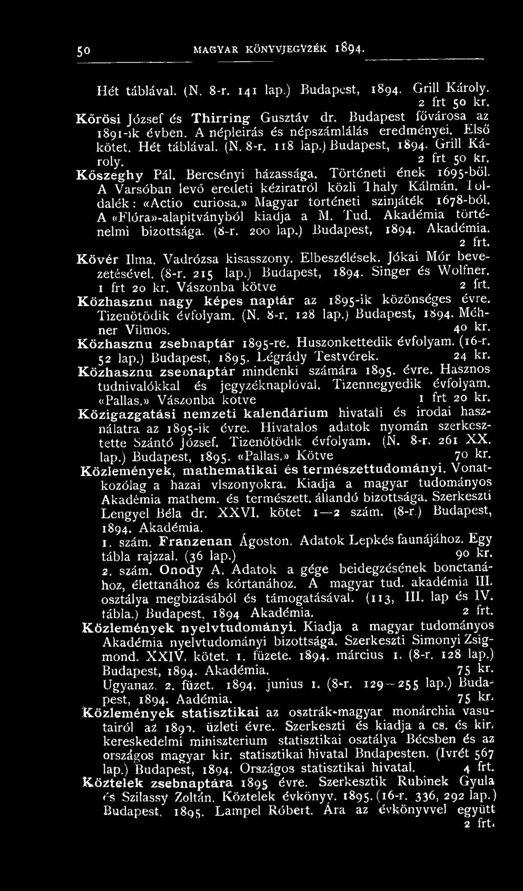 T örtén eti én ek 1695-ből. A Varsóban levő eredeti kéziratról közli I h a ly Kálmán, t o l d a lé k : «A ctio curiosa.» M agyar történeti színjáték 1678-ból. A «Flóra»-alapitványból kiadja a M. Tud.