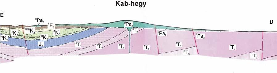 ; k+c K 3 Csehbányai F. és Ajkai Barnakőszén F.; n E 2 Szőci Mészkő F.; β Pa 2 Tapolcai Bazalt F. 5. ábra.
