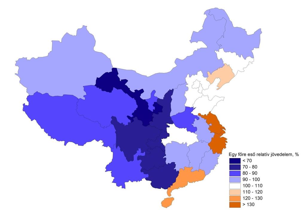 Kína regionális jövedelmi különbségei a háztartások