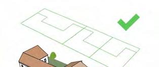 63 AZ ÉPÜLETEK ELHELYEZÉSE A történelmi városközpont legtöbb utcájára az előkert nélküli zártsorú beépítési karakter a jellemző.