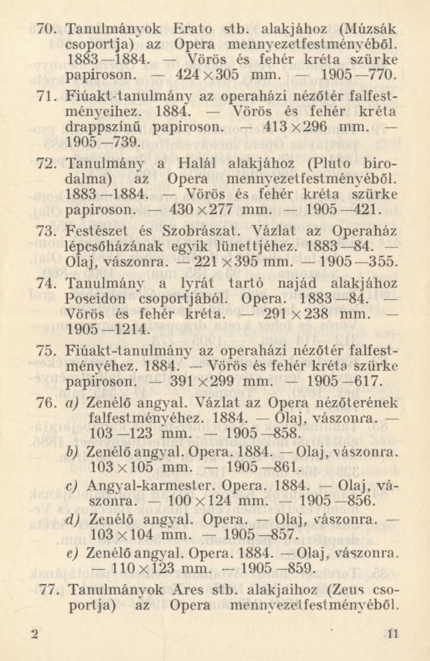 70. Tanulmányok Erato stb. alakjához (Múzsák csoportja) az Opera mennyezetfest menyéből. 1883 1884. Vörös és fehér kréta szürke papiroson. 424x305 mm. 1905 770. 71.
