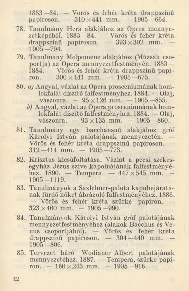 1883 84. Vörös és fehér kréta drappszínű papiroson. 310x441 mm. 1905 664. 78. Tanulmány Héra alakjához az Opera mennyezetképéből. 1883 84. Vörös és fehér kréta drappszínű papiroson. 393x302 mm.