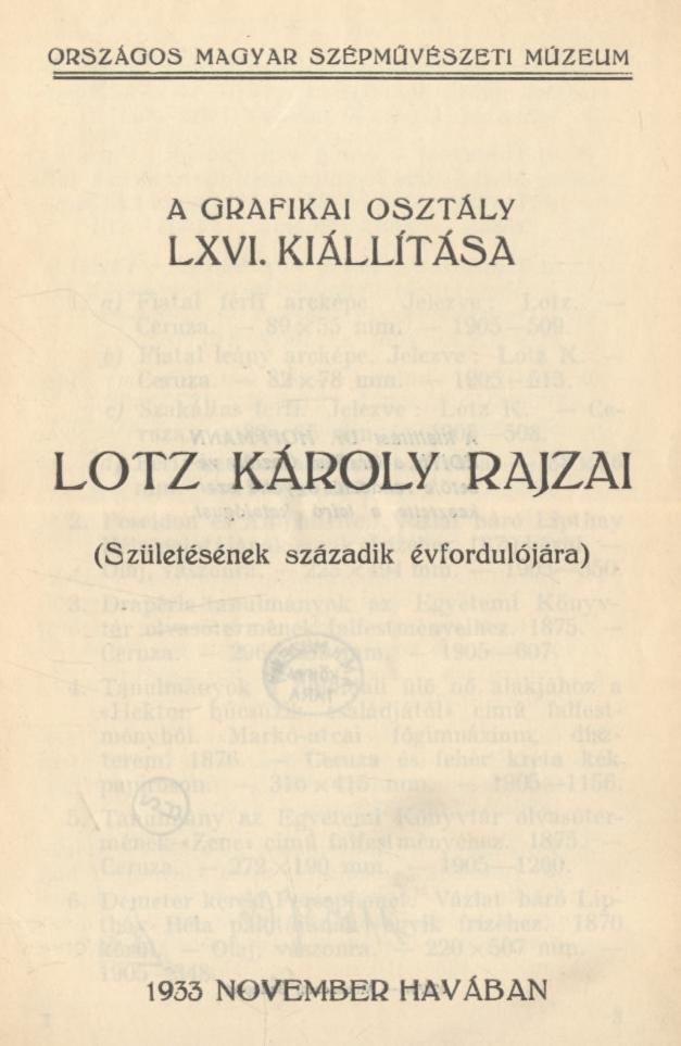 ORSZÁGOS MAGYAR SZÉPMŰVÉSZETI MÚZEUM A GRAFIKAI OSZTÁLY LXV1.