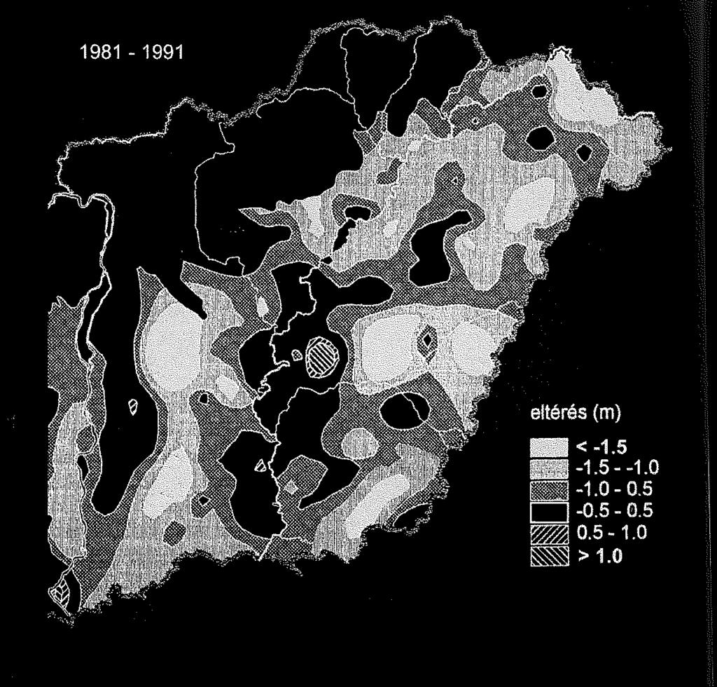 11. ábra: A talajvízszint változása az Alföldön 1981-91.