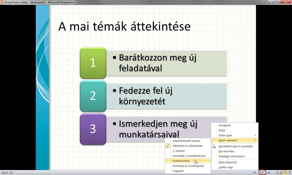 Diavetítés vezérlése OLVASÁSI NÉZET Az olvasási nézetben az ablak címsora és az állapotsor a képernyőn marad, a kettő