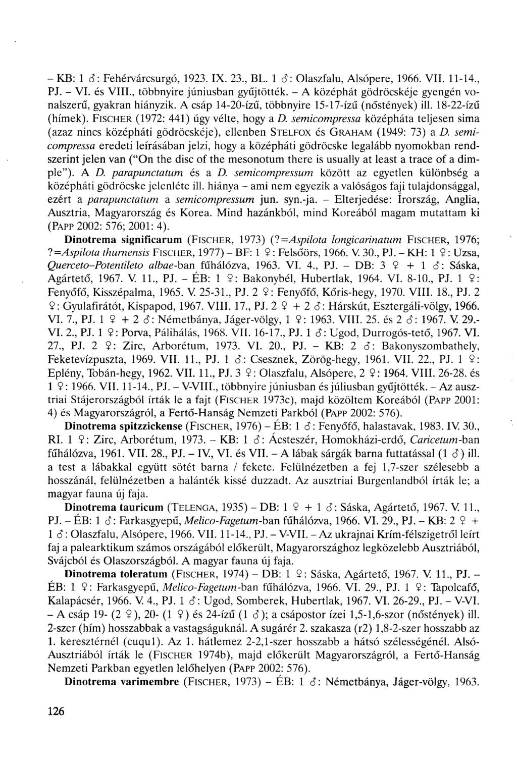 - KB: 1 6: Fehérvárcsurgó, 1923. IX. 23, BL. 1 6: Olaszfalu, Alsópere, 1966. VII. 11-14, PJ. - VI. és VIII, többnyire júniusban gyűjtötték.