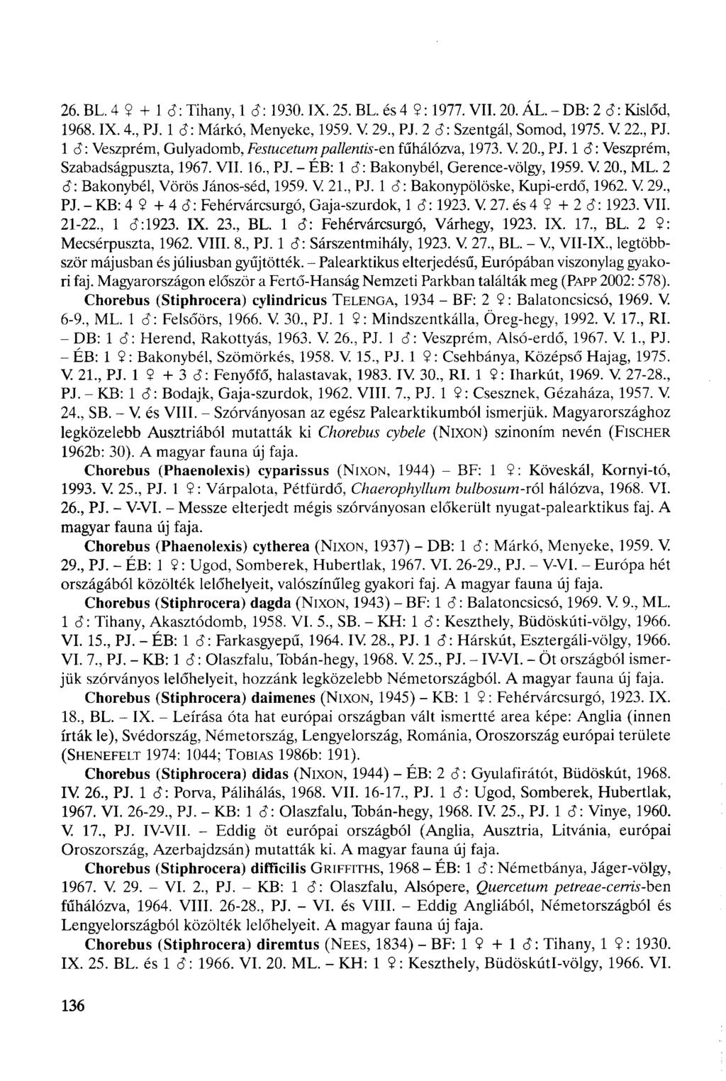 26. BL. 4 2 + 1 6: Tihany, 1 6:1930. IX. 25. BL. és 4 9:1977. VII. 20. ÁL. - DB: 2 S : Kislőd, 1968. IX. 4, PJ. 1 6: Márkó, Menyeke, 1959. V 29, PJ. 2 <3: Szentgál, Somod, 1975. V 22, PJ.