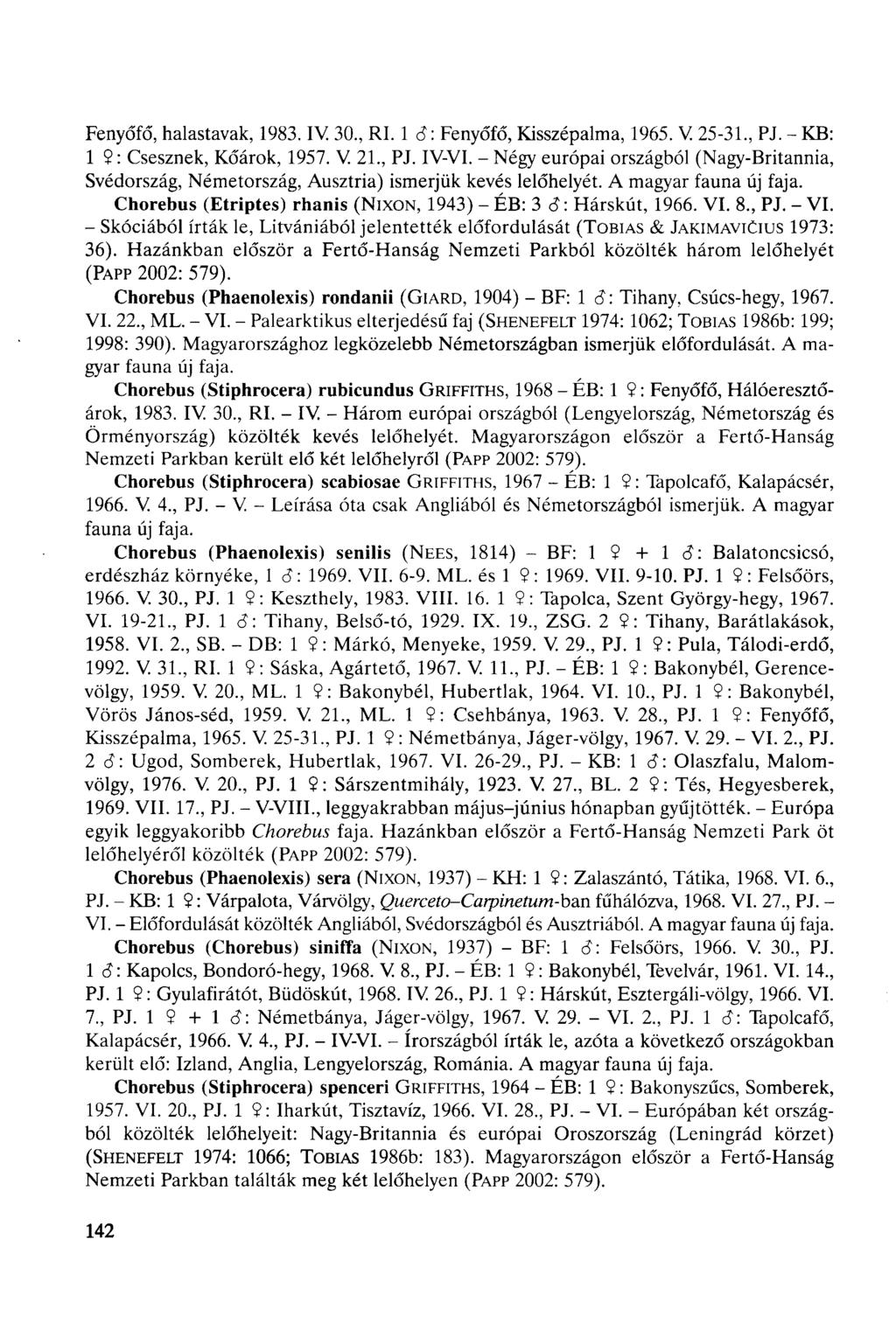 Fenyőfő, halastavak, 1983. IV 30, RI. 1 Ő : Fenyőfő, Kisszépalma, 1965. V 25-31, PJ. - KB: 1 9: Csesznek, Kőárok, 1957. V. 21, PJ. IV-VI.