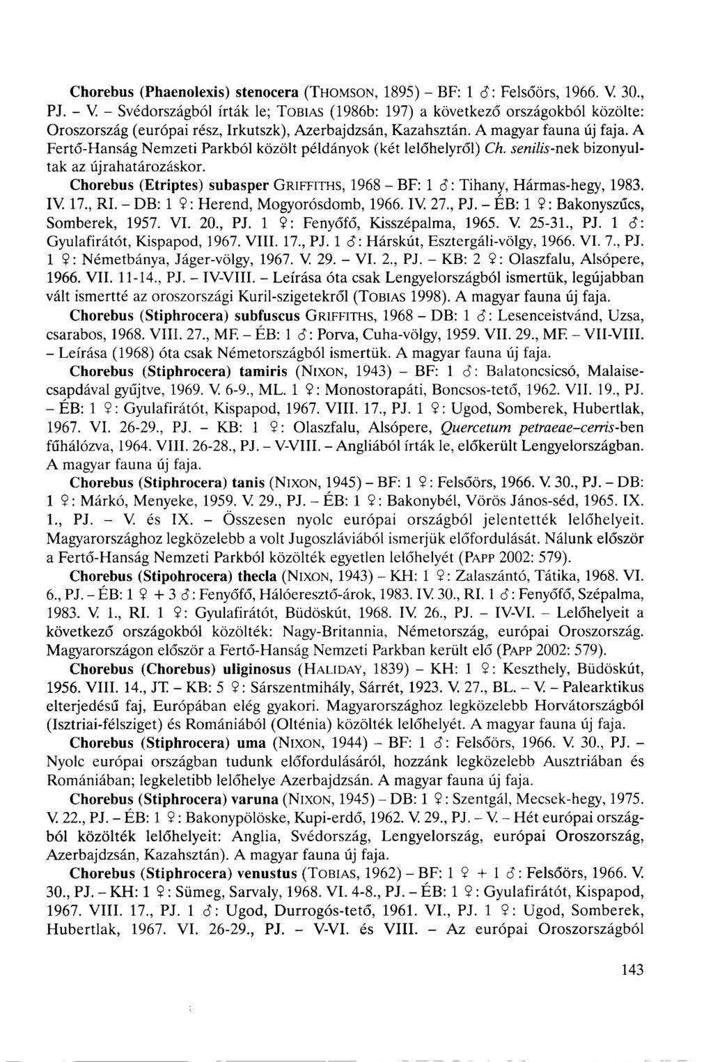 Chorebus (Phaenolexis) stenocera (THOMSON, 1895) - BF: 1 6: Felsőörs, 1966. V 30., PJ. - V.