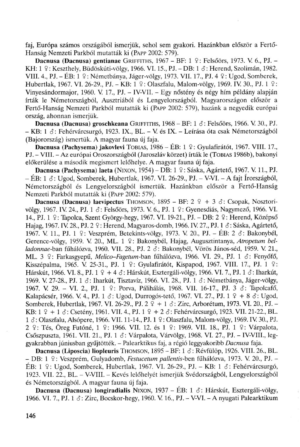 faj, Európa számos országából ismerjük, sehol sem gyakori. Hazánkban először a Fertő- Hanság Nemzeti Parkból mutatták ki (PAPP 2002: 579).