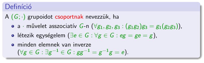 2. Csoportok Tételek, definíciók 37.