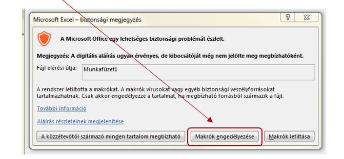 Az Excel formátum kiválasztása után az esetlegesen felugró