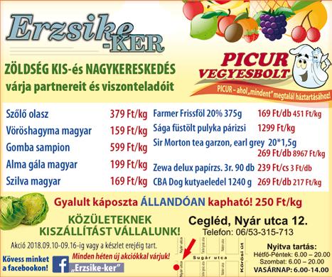 Terjesztési területek: Cegléd, Csemõ, Külsõ-Budai út,
