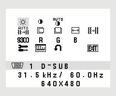 Parancsikon a Kontraszthoz (E224Wi). Parancsikon a hangerőhöz (E243WMi). Ikonválasztó Megjeleníti az OSD menüt és kiválasztja a funkció ikonját. Funkció beállítása Funkció visszaállítása.