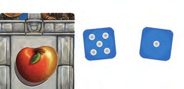 A fehér Merlin-kocka esetén A játékos Merlinnel annyi mezőt lép az akciórondellán a saját választása szerint az óramutató