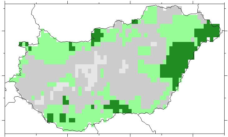 A csapadékintenzitás növekedésének valószínűsége 2021 2050-re 3 szimuláció alapján Tavasz Nyár Ősz Tél Csapadék: mm-ben adják meg, 1 mm=1