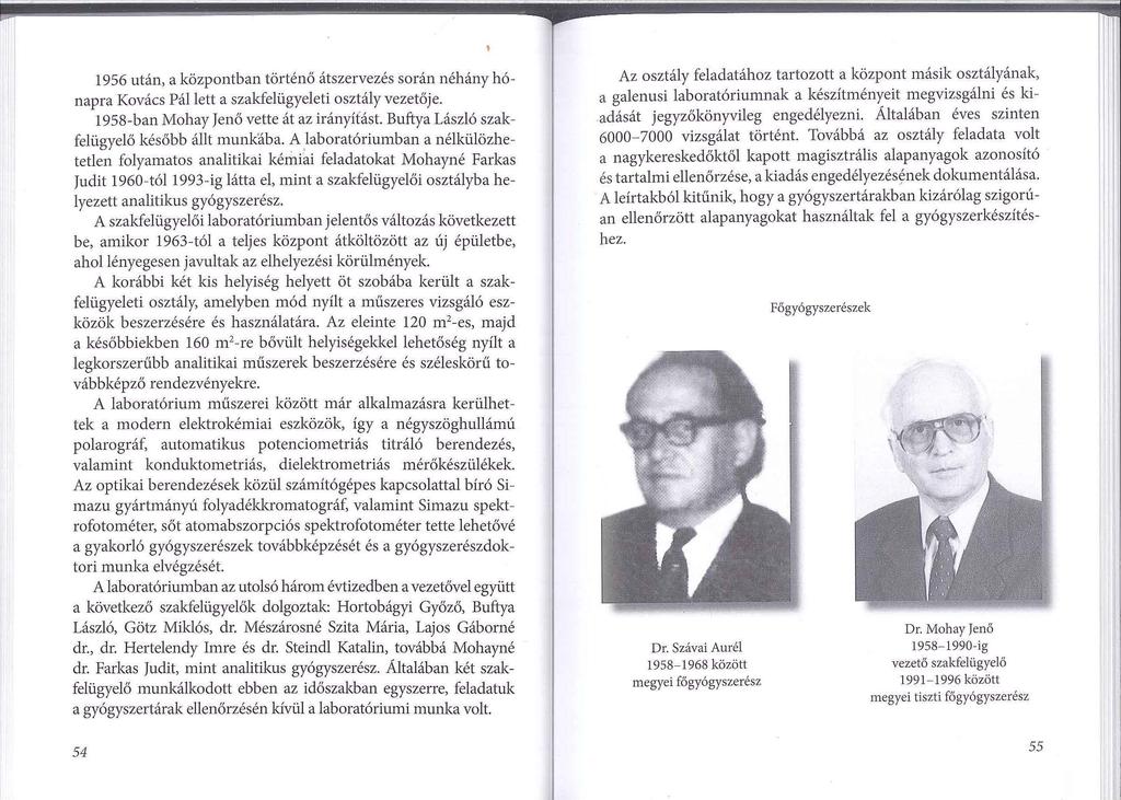 1956 után, a központban történő átszervezés során néhány hónapra Kovács Pállett a szakfelügyeleti osztály vezetője. 1958-ban Mohay Jenő vette át az irányítást.