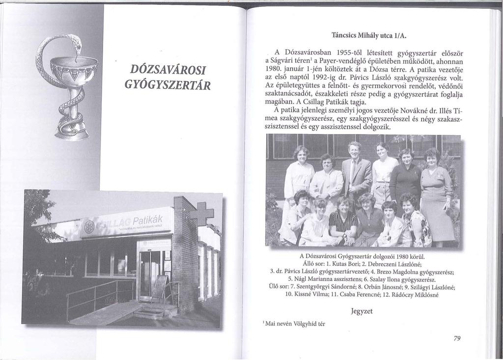 Táncsics Mihály utca ll A. DÓZSAVÁROSI GYÓGYSZERTÁR A Dózsavárosban 1955-től létesített gyógyszertár először a Ságvári téren 1 a Payer-vendéglő épületében működött, ahonnan 1980.