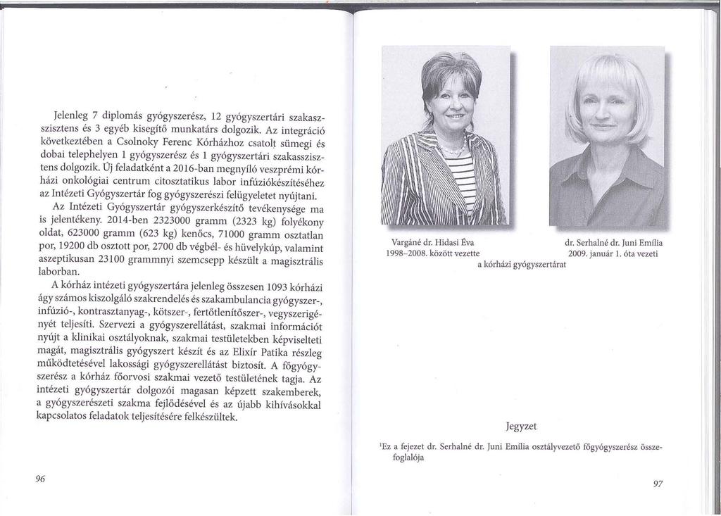 Jelenleg 7 diplomás gyógyszerész, 12 gyógyszertári szakaszszisztens és 3 egyéb kisegítő munkatárs dolgozik.
