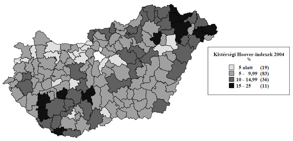 A belső jövedelm egyenlőtlenségek kstérség mntázata a